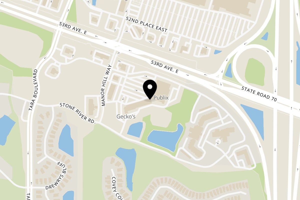 Map showing the location of Attardi's Pizzeria on 7286 55th Ave E in Bradenton